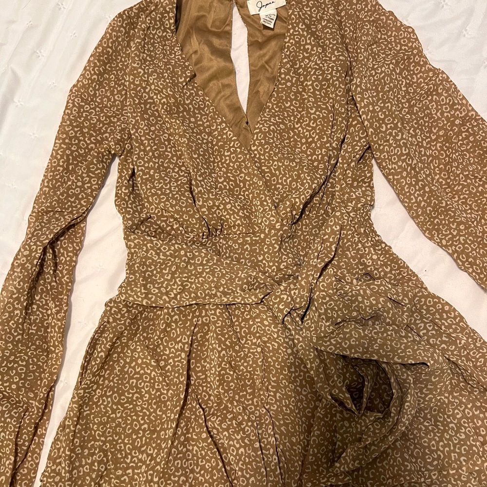 Ganni Brown Patterned Long Sleeve Dress